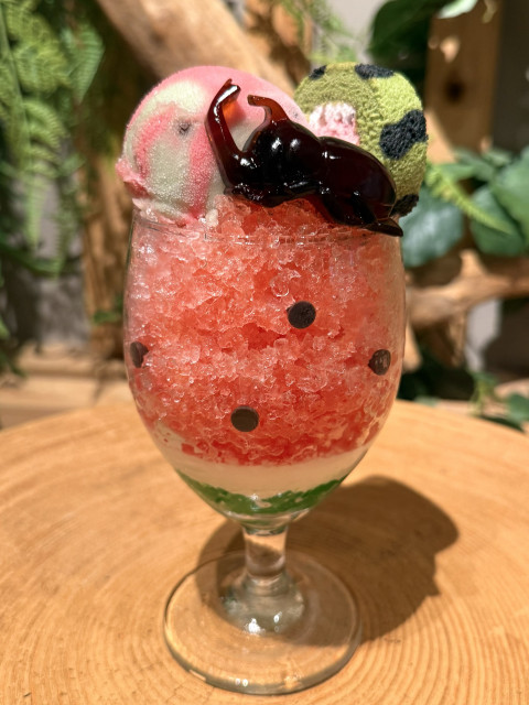 昆虫ゼリー付きスイカかき氷パフェ
